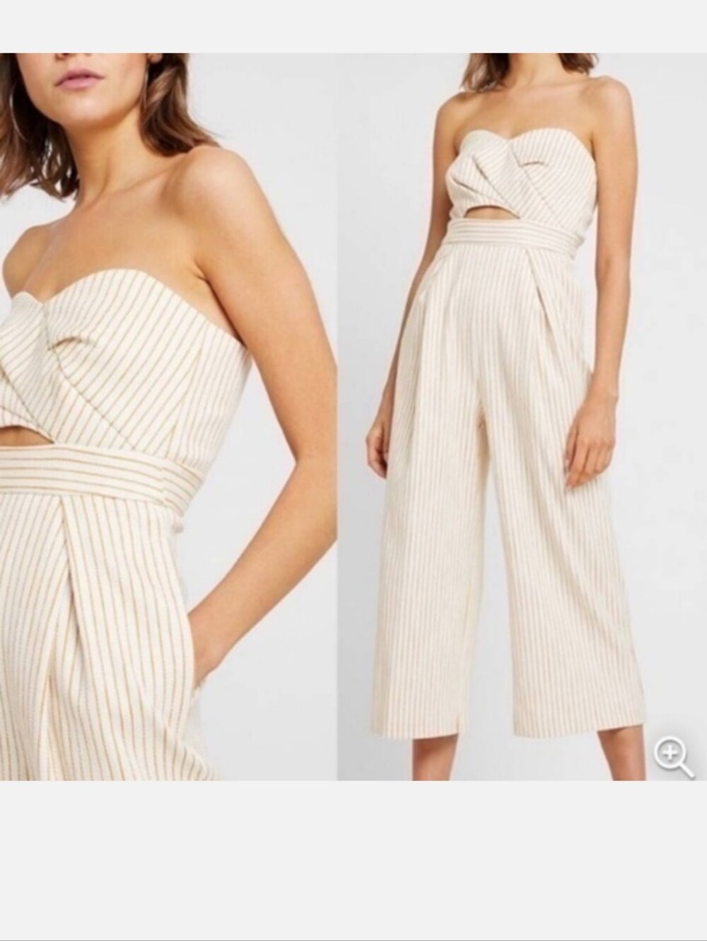 Topshop women's Strapless Striped Cutout Wide Leg Jumpsuit Cream Yellow Size‎ 8